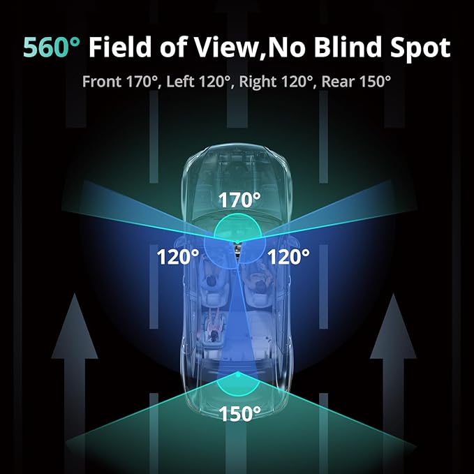 3K 4 Channel Dash Cam, 560° All-Sides View, Front and Rear Inside Car Camera - Image 3