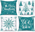 Lanpn Christmas Throw Pillow Covers 22x22 Set of 4, Merry Christmas Winter Xmas Snowflake Decorative Holiday Cushion Pillow Cases 22 x 22 for Outdoor Indoor Farmhouse Home Room Couch Decor (Teal) by Lanpn