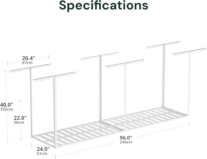 SunsGrove 2x8 Garage Overhead Storage Rack, Adjustable Heavy Duty Hanging - Image 3