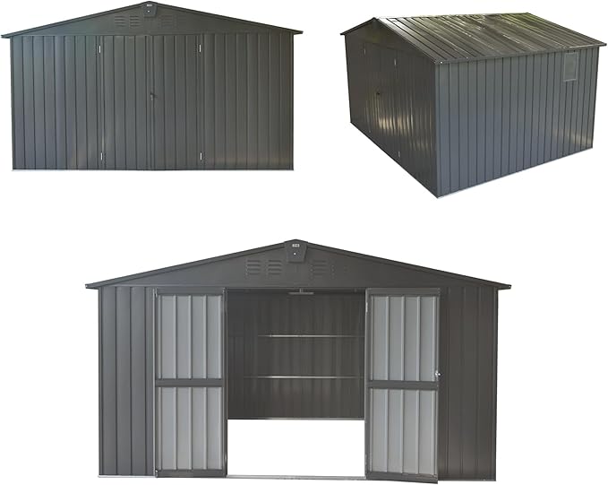 IKERY Extra Large Galvanized Steel Storage Shed 11' x 12.5' - Image 6