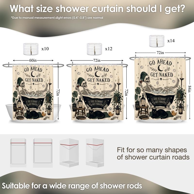 Halloween Shower Curtain Funny Skull Gothic Skeleton Fun Bubble Bath Unique Cool Bone in Bathtub Curtains, Retro Scary Bathrrom Decor, 72x72 inch, Waterproof Fabric with 12 Hooks - Image 2