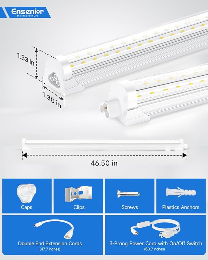 Ensenior 6 Pack 4 FT Led Shop Lights, 6000K Clear White, 5000LM Super Bright - Image 5