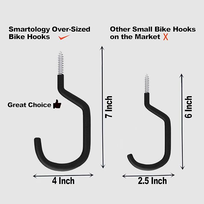 SMARTOLOGY Extra-Large Bike Hook, Bicycle Storage Hanger, Rubber Coated Heavy - Image 5