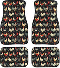 Retro Chicken Floral Print Non-Slip Car Mats Set Watercolor Animal Hen Carpet Vehicle Floor Mats Car Decor Accessories Front & 2nd Row Floor Mats for Driver Seat, Black