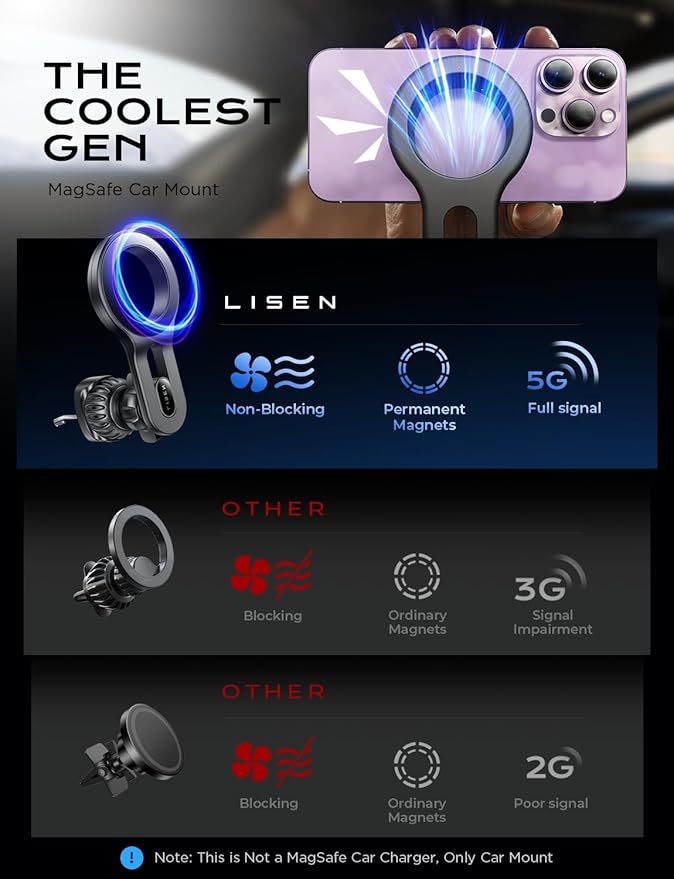 LISEN for MagSafe Car Mount Magnetic Car Phone Mount, Air Vent Phone Holder Car - Image 2