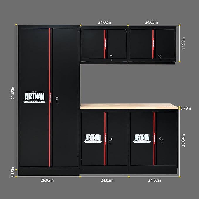 Garage Storage Cabinets System, 6-Pcs Workshop Cabinet Set in Black and Red - Image 2