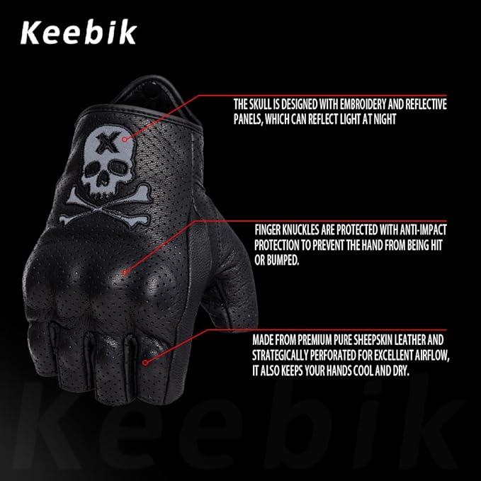 Goatskin Leather Motorcycle Motorbike Powersports Racing Gloves Reflective - Image 2