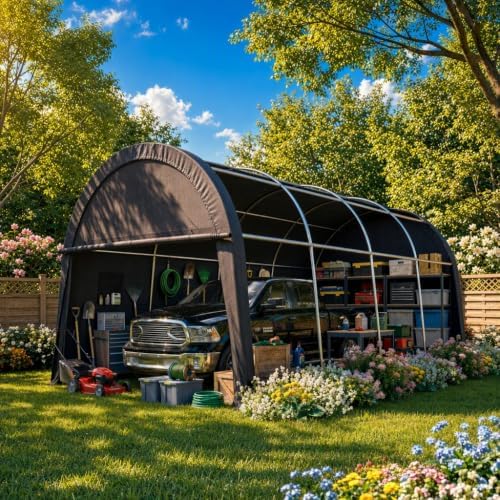 TOOLUCK Carport 12x20 Heavy Duty Storage Shelter Shed Portable Garage with All-Steel Metal Frame & Vents, Round Style Outdoor Storage Shed for Car, Truck, Boat, Waterproof Carport Canopy Anti-Snow - Image 2