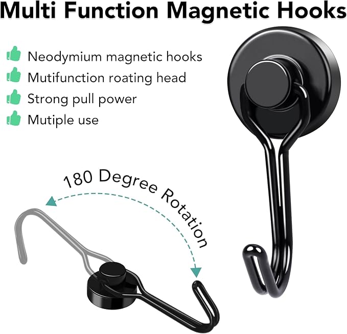 MIKEDE Strong Magnetic Hooks, 40LBS Black Swivel Swing Magnetic Hooks Heavy Duty - Image 5