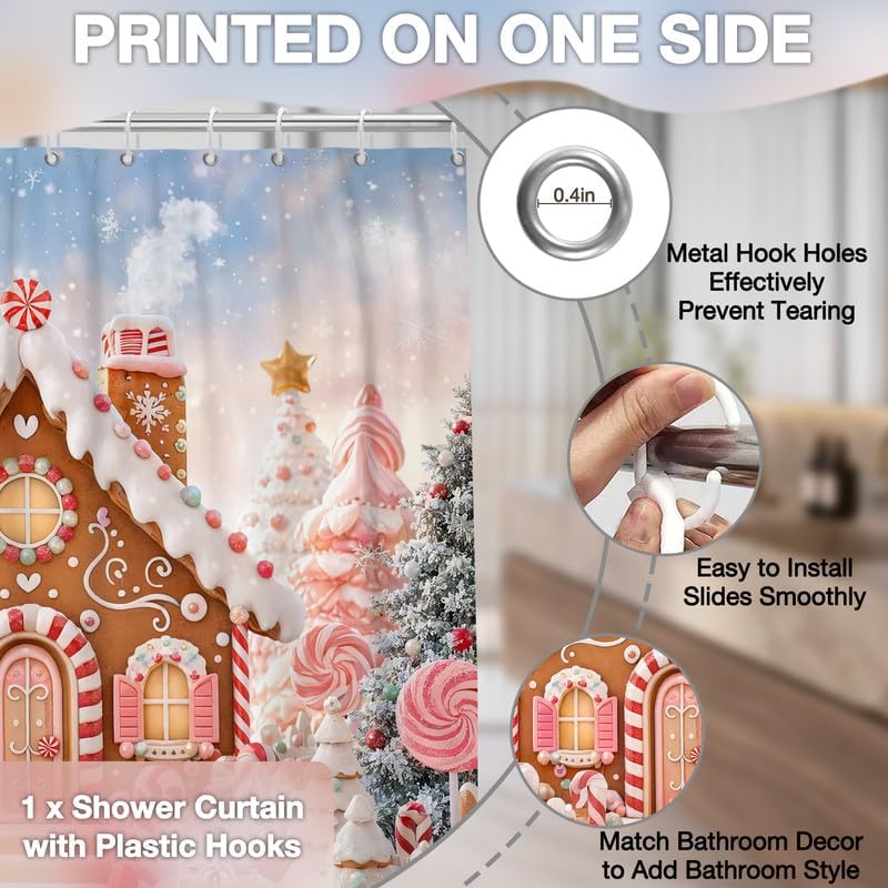Christmas Gingerbread Shower Curtain, 72x84 Inch Waterproof Fabric - Image 5