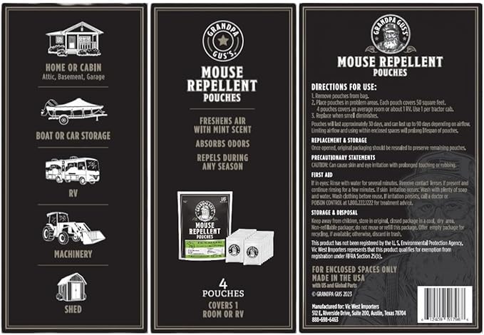 Grandpa Gus's Natural Mouse Repellent Pouches, Cinnamon/Peppermint Oils Repel - Image 7
