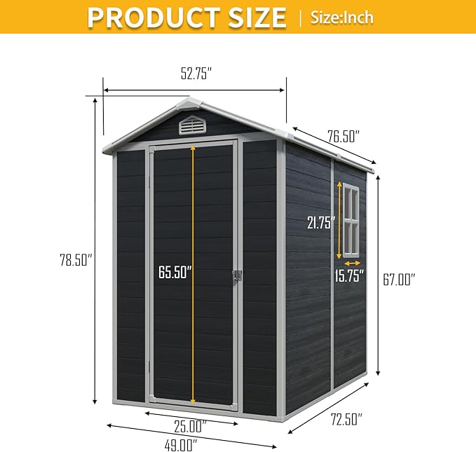 4x6 FT Outdoor Storage Shed, Resin Garden Shed - Image 4