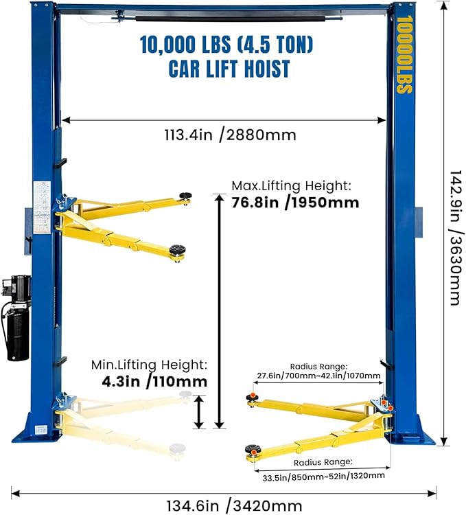 110V Two Post Car Lift 10, 000 LBS Overhead Heavy Duty 2 Posts Auto Hoist Truck - Image 2
