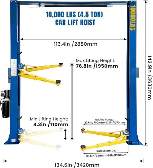 110V Two Post Car Lift 10, 000 LBS Overhead Heavy Duty 2 Posts Auto Hoist Truck - Image 2