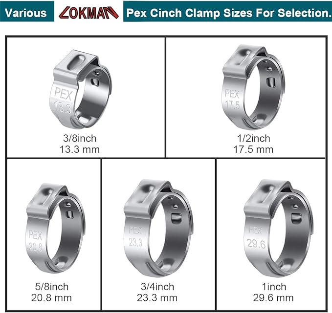 LOKMAN 50 Pack 1 Inch PEX Cinch Clamps, Stainless Steel Cinch Crimp Rings Pinch - Image 7