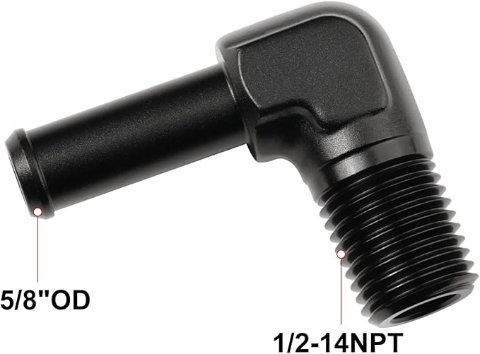 1/2 NPT Male to 5/8" Hose Barb Fitting Adapter 90 Degree Elbow Aluminum Black - Image 2