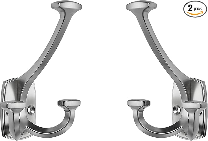 Large Wall Double-Sided Hook 2 Pack Brushed Satin Nickel Hook Decorative Heavy by ZAUYX