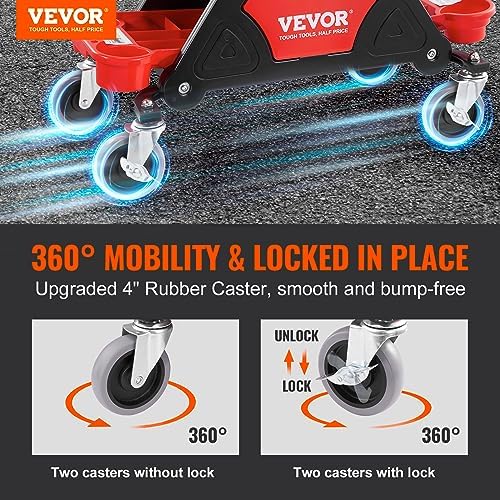VEVOR Mechanic Stool 300 LBS Capacity Garage Stool Gift for Men, Heavy Duty Rolling Mechanics Seat, with Three Slide Out Tool Trays and Drawer, Tools for Automotive Auto Repair - Image 4
