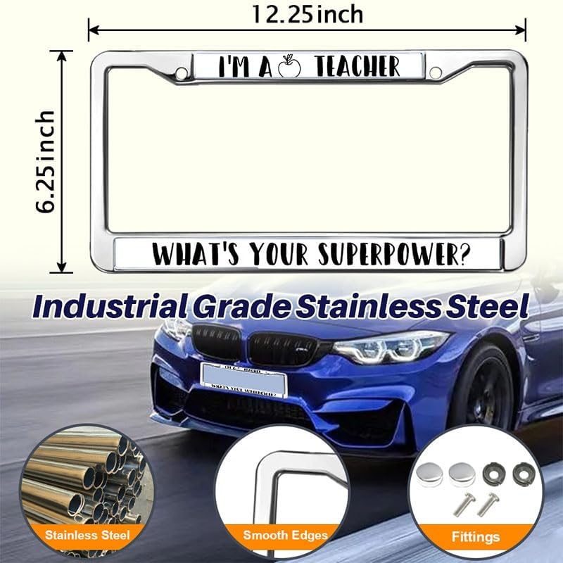 I'm a Teacher What's Your Superpower License Plate Frame Chrome 2 Holes Teacher Superpower Quotes License Plate Frame 2 Holes Teacher Quotes Metal Car Accessories