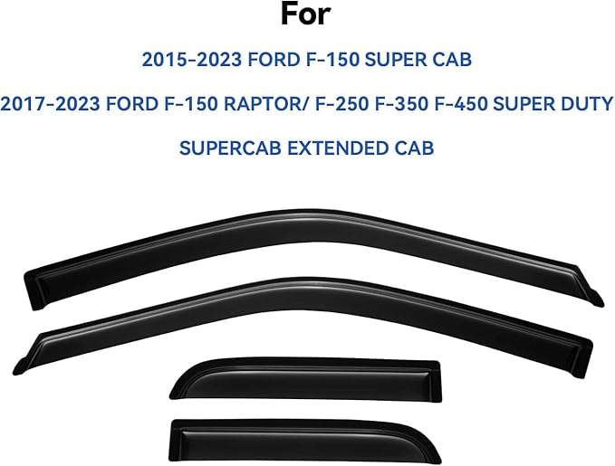 Window Visors Rain Guards for 2015-2024 Ford F150 SuperCab, Out-Channel Window - Image 3