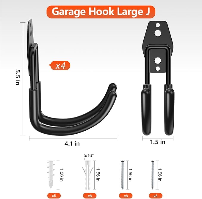 4 Pack 5.5x4.1 Inch Utility Steel Wall Mount Heavy Duty Garage Hooks - Image 2