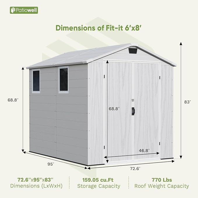 Patiowell 6x8 FT Outdoor Storage Shed - Image 3
