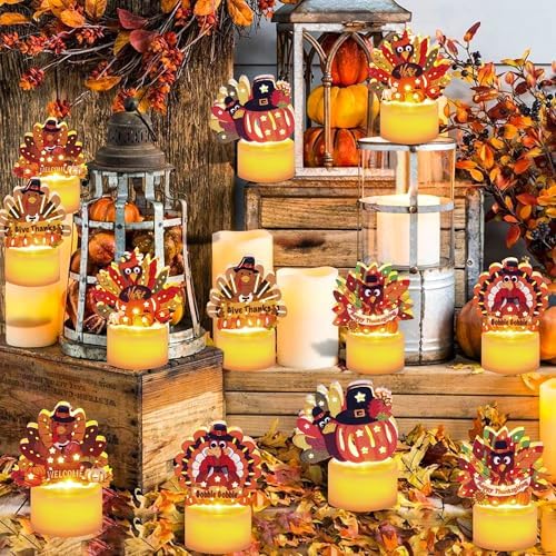 12 PCS Turkey Tea Lights Candles Thanksgiving Table Decorations, LED Flameless Tealight Candles Battery Operated Thanksgiving Decorations Centerpieces Turkey for Table Home Indoor Party Decor Gifts - Image 4