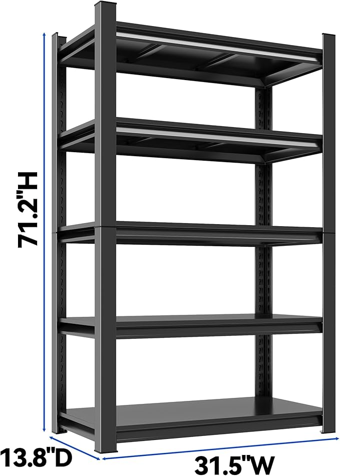 71.2"H Garage Shelving Heavy Duty Rack, 3000 LBS Extra Large Capacity 5 Tier - Image 2