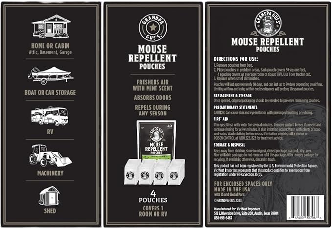 Grandpa Gus's Natural Mouse Repellent Pouches, Cinnamon/Peppermint Oils Repel - Image 7