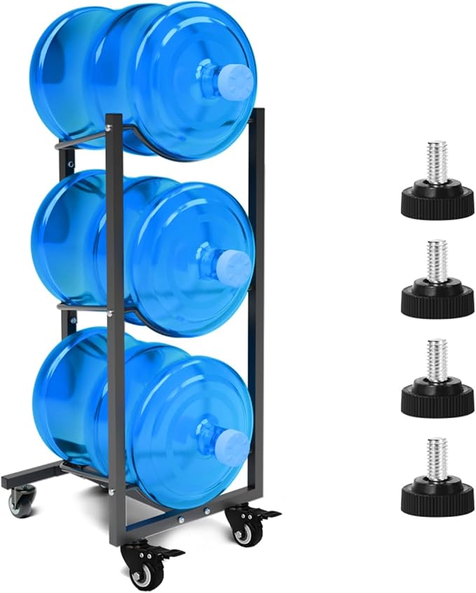 Water Jug Holder with 4 Wheels: 3 Tier Movable Gallon Bottle Storage Rack by XXSJ