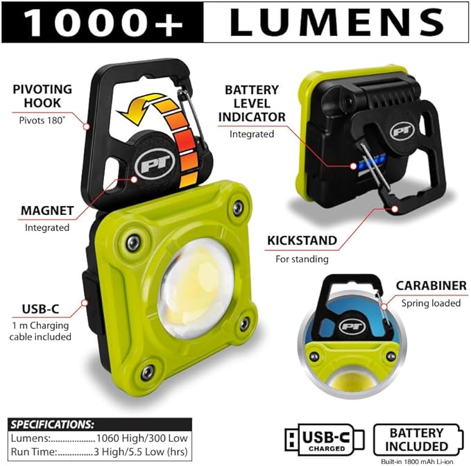 Performance Tool W2689 1000LM Li-Ion Utility Work Light - Image 4