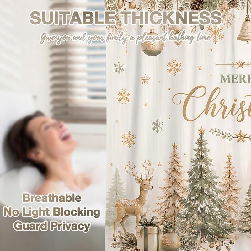 Farmhouse Christmas Shower Curtain, 60x72 Inch Waterproof Fabric - Image 6