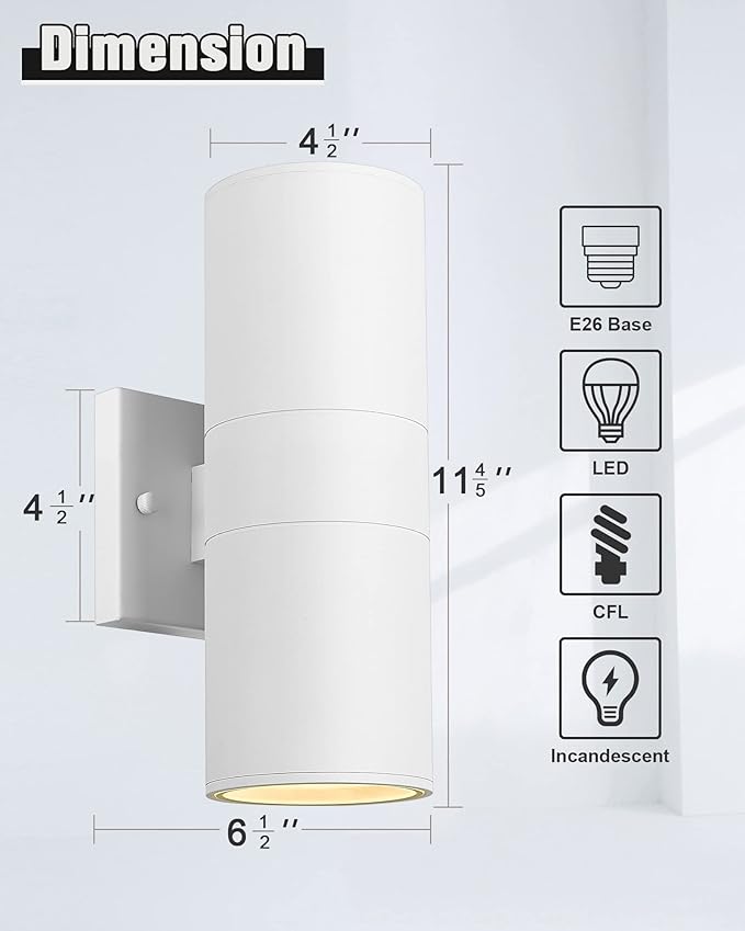 Ken & Ricky White Outdoor Wall Sconce, Outside Up and Down Wall Lights - Image 3