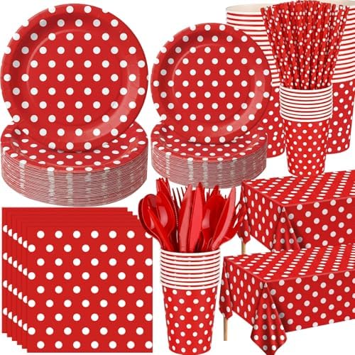 Funnymoom 452 Pcs Red Polka Dot Birthday Party Decoration for 50 Guests by Funnymoom