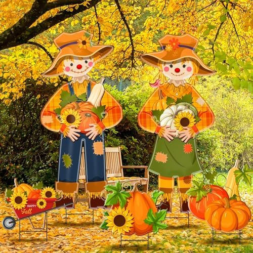 5 Pcs Fall Scarecrow Yard Stake Metal Thanksgiving Garden Decor - Image 2
