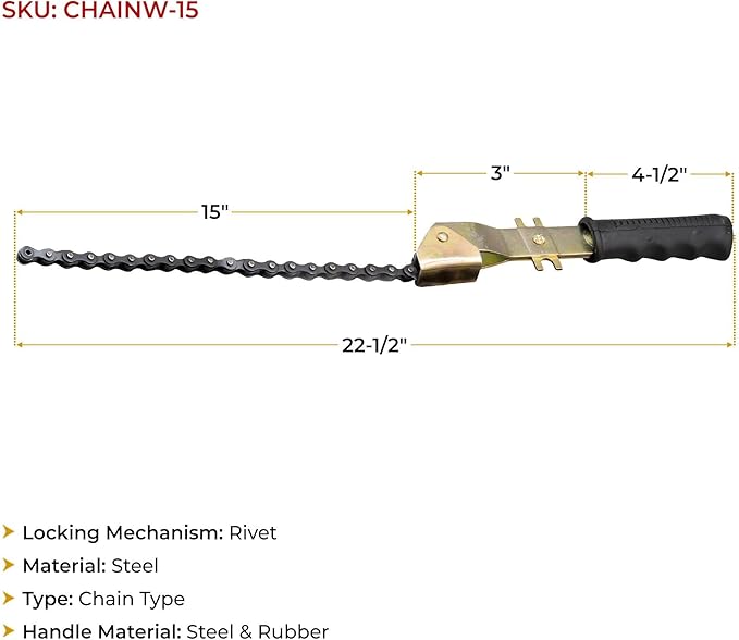 Mytee Products 2 Pack 15" Heavy-Duty Oil Filter Chain Wrench - Image 6