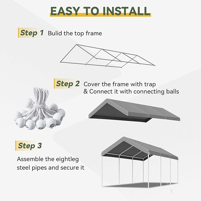 Aoxun 10x20 ft Heavy Duty Carport - Image 7