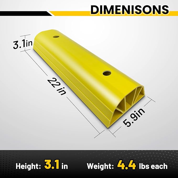 22" Garage Tire Stops for Garage Floor High-Visibility, Odor Free 2 Pc 3.1" - Image 2