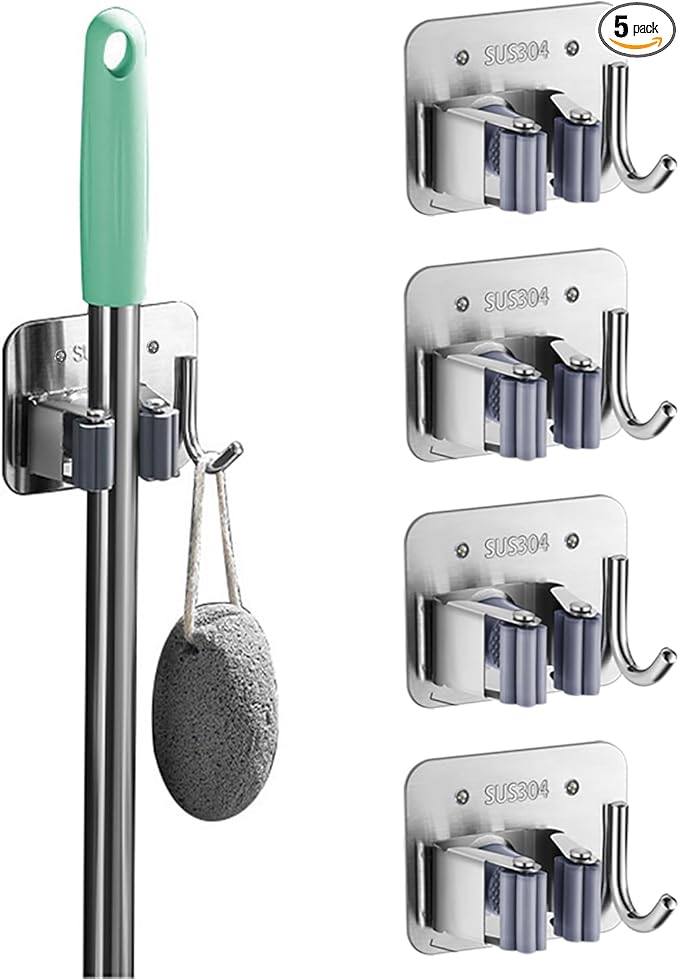 5 Pack Broom Holder Heavy Duty Stainless Steel Broom Hanger by Bntyok