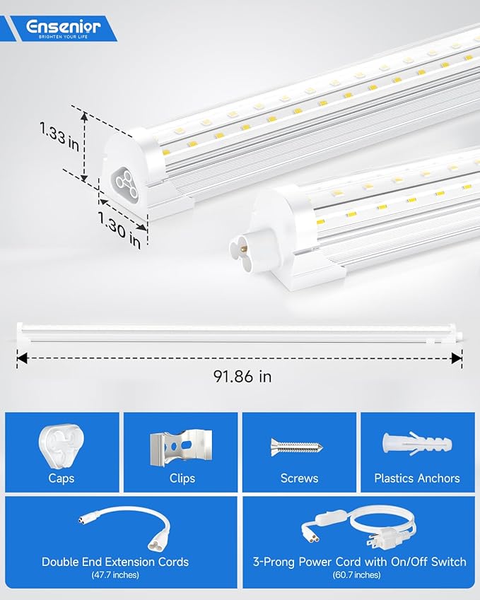 Ensenior 6 Pack 8 FT Led Shop Lights, 6000K Clear White, 10000LM Super Bright - Image 5