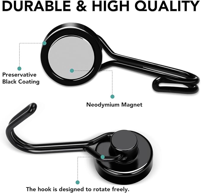 MIKEDE Magnetic Hooks, 40Lbs Heavy Duty Neodymium Magnet Hooks Black Magnetic - Image 5