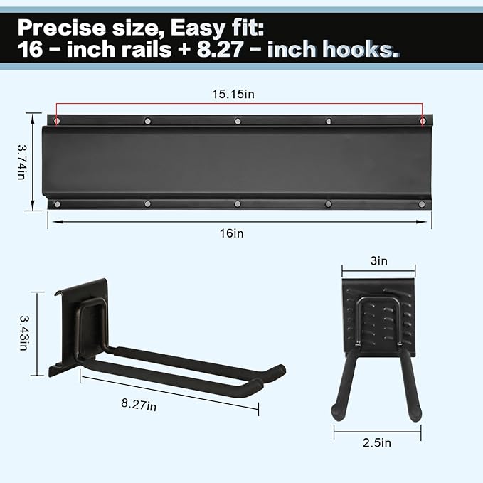 Garage Tool Organizer Wall Mount 32in- 4 Heavy Duty Hooks, 240lbs Capacity - Image 2