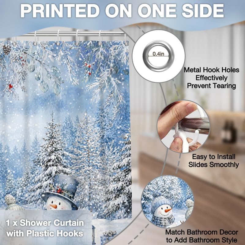 Winter Christmas Shower Curtain, 72x84 Inch Waterproof Fabric - Image 5