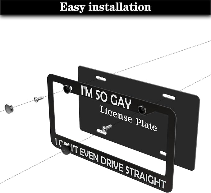License Plate Frames Black and White Front License Plate Bracket I'm So Gay I - Image 7
