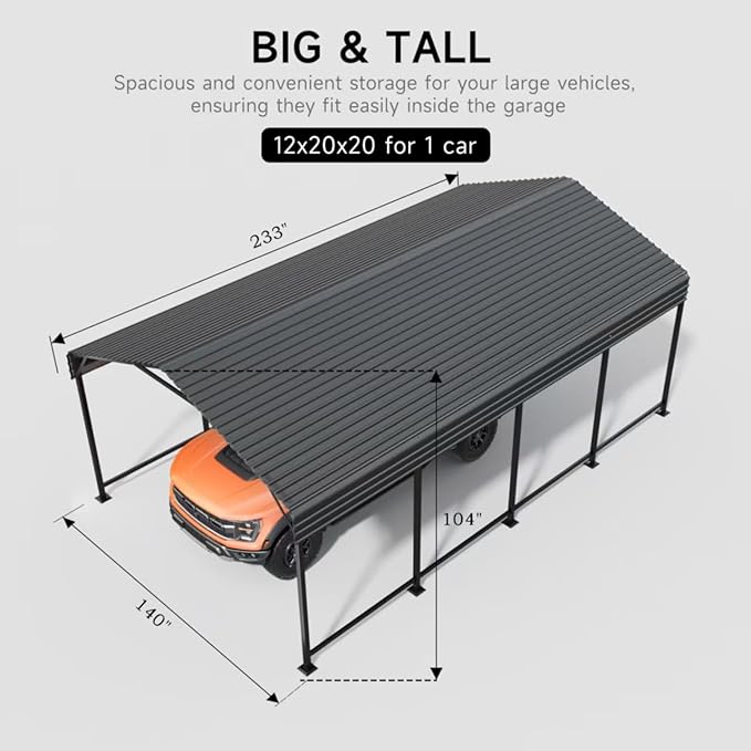 12x20 FT Metal Carport, Enhanced Base and Steel Roof - Image 6