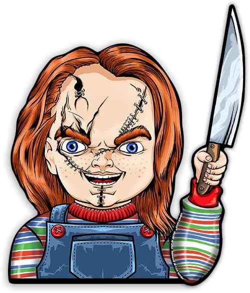 Killer Doll waving a Knife WiperTags with decal attaches to rear vehicle wiper for horror fans or Halloween - MADE IN USA