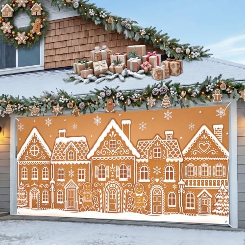 Christmas Gingerbread Village Garage Door Cover Decoration 7 x 16 ft - Image 5