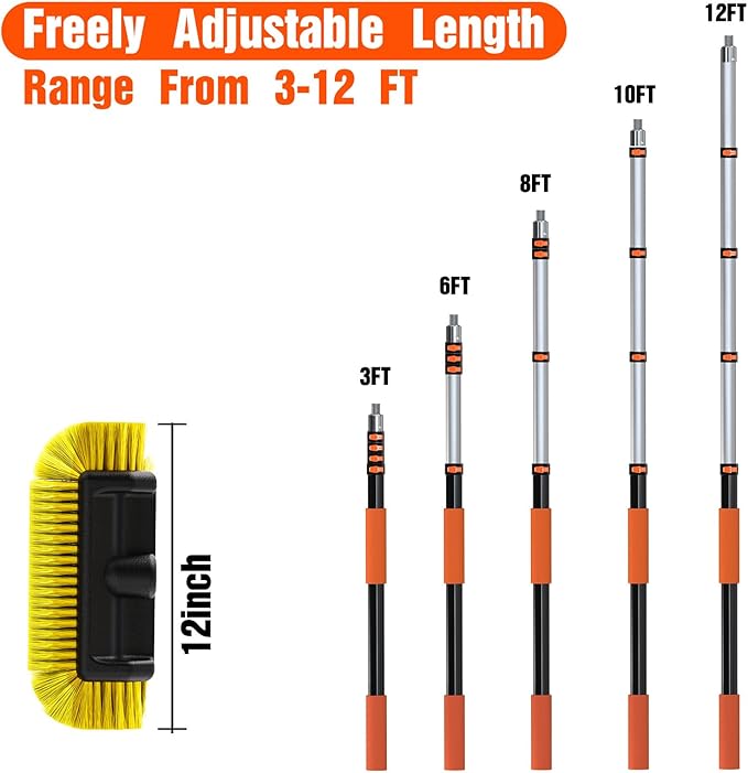 12FT Car Wash Brush with Long Handle, Car Cleaning Brush with 12 Inch Soft - Image 4