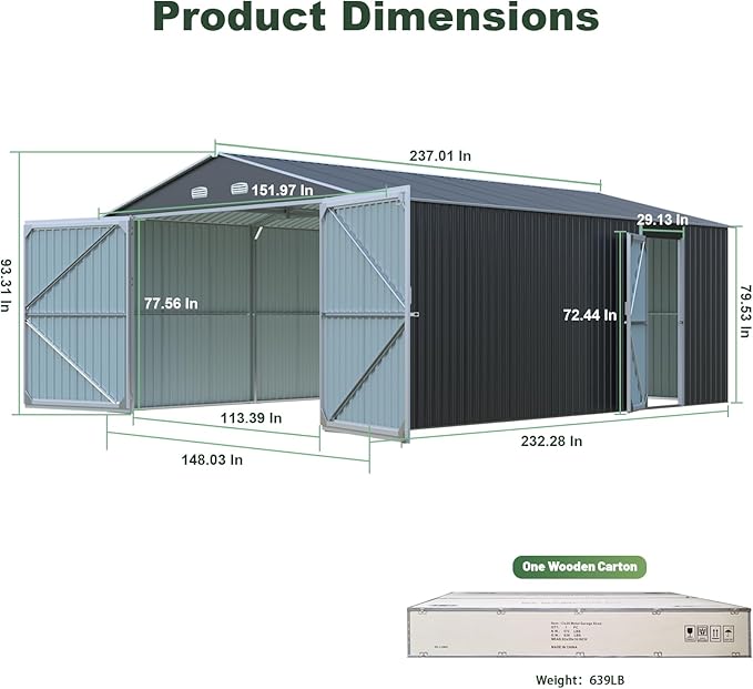 Metal Garage Shed 20x13 FT, Sheds & Outdoor Storage Clearance, Outdoor Storage - Image 7