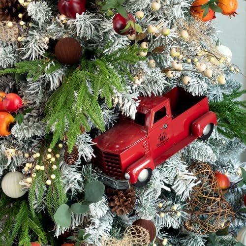 KI Store Red Truck Christmas Decor with Lights Timer 12-Inch Vintage Metal Truck with Christmas Tree for Xmas Decoration Table Centerpieces - Image 5